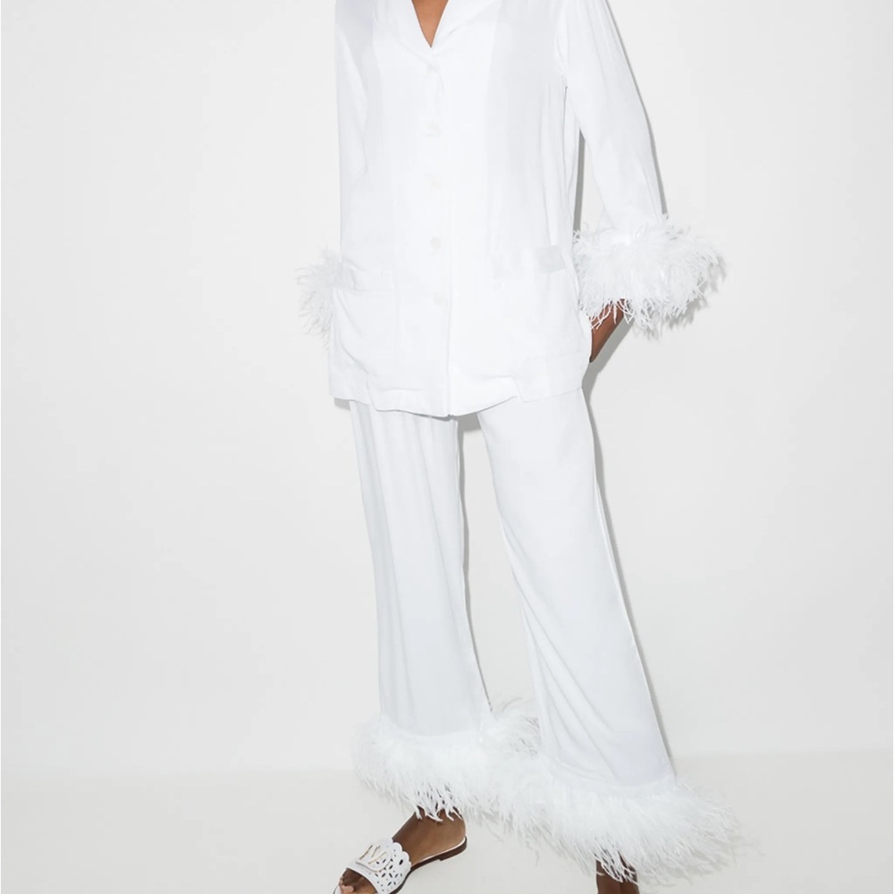 New Sleeper White Feather Trim Pajama Set
